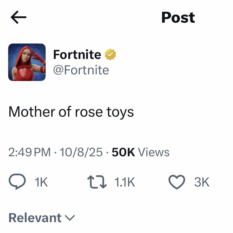 Doja Cat reveals she's the "mother of rose toys" on Fortnite's official X  page.