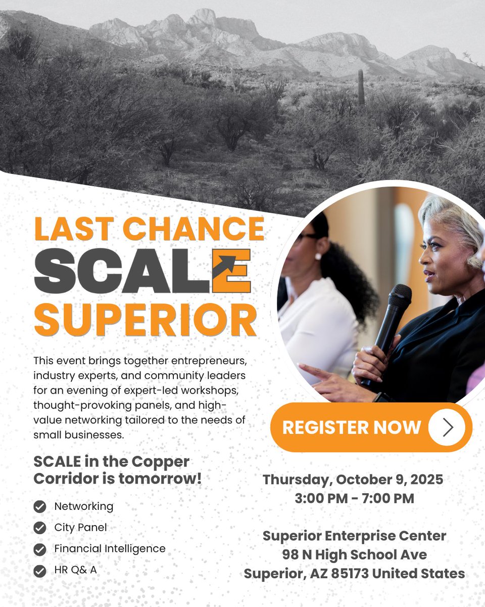 Entrepreneurs from Superior, Globe, Miami, Kearny, Hayden, Winkelman, San Manuel, Oracle, Florence, and nearby towns are invited. This is your chance to plug into a powerful community and walk away with tools and connections to help your business thrive.