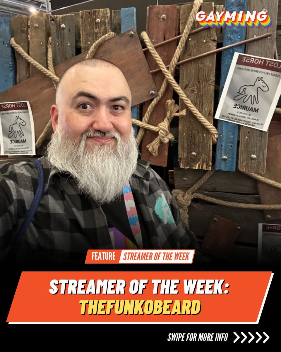 gaymingmag's tweet photo. This week's ✨ Streamer of the Week ✨ is @thefunkobeard 💖
From Dead by Daylight to Marvel Rivals, he’s creating a space for queer gamers to laugh and be their authentic selves 🌈 Read the entire feature by visiting here: https://t.co/kDjGxmEP7m 
#StreamerOfTheWeek #GaymingMag https://t.co/TyAfNS1QzL