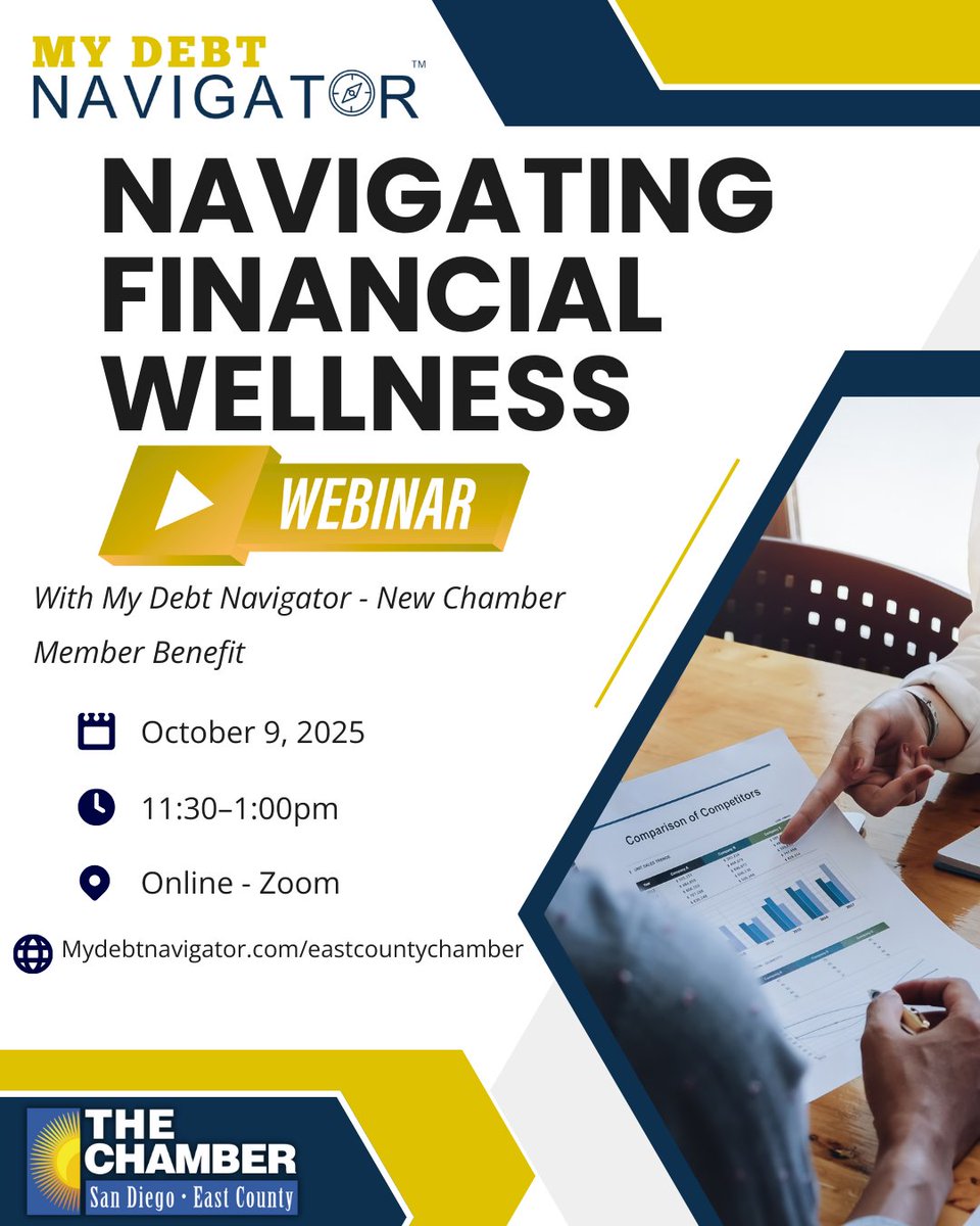 sdeccc's tweet image. Friendly reminder to join us TOMORROW for a this Navigating Financial Wellness Webinar! Connect directly with debt specialists and know what options are available to you! 📲

RSVP/Join: ow.ly/iPOL50X5iTQ