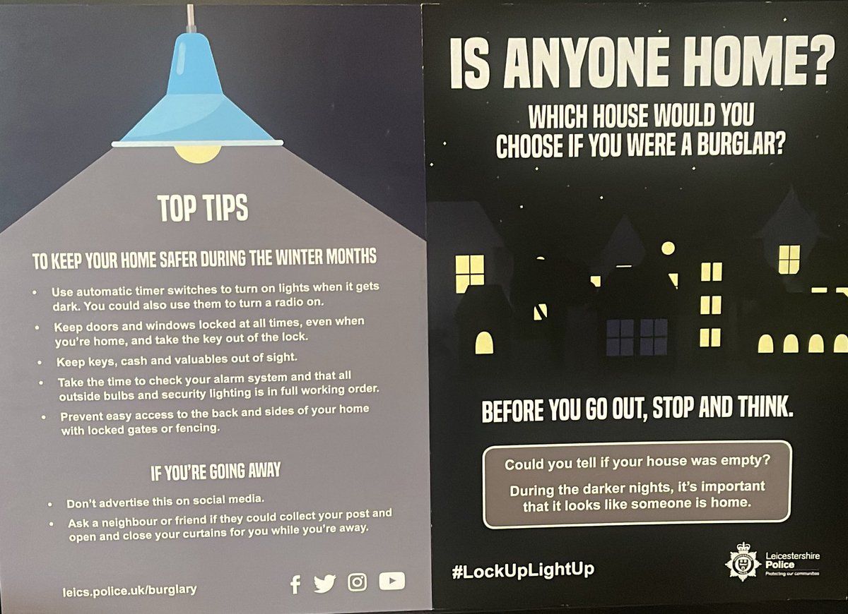 ben999responder's tweet image. Dealing with Crime Reduction Allocation, contacting victims after burglaries, across NPA. As nights draw in remember to💡 #lightup, does your property look 👀 like someone is home 🏠.  In some NPAs patrols are being carried out and advice given #LockUpLighUp