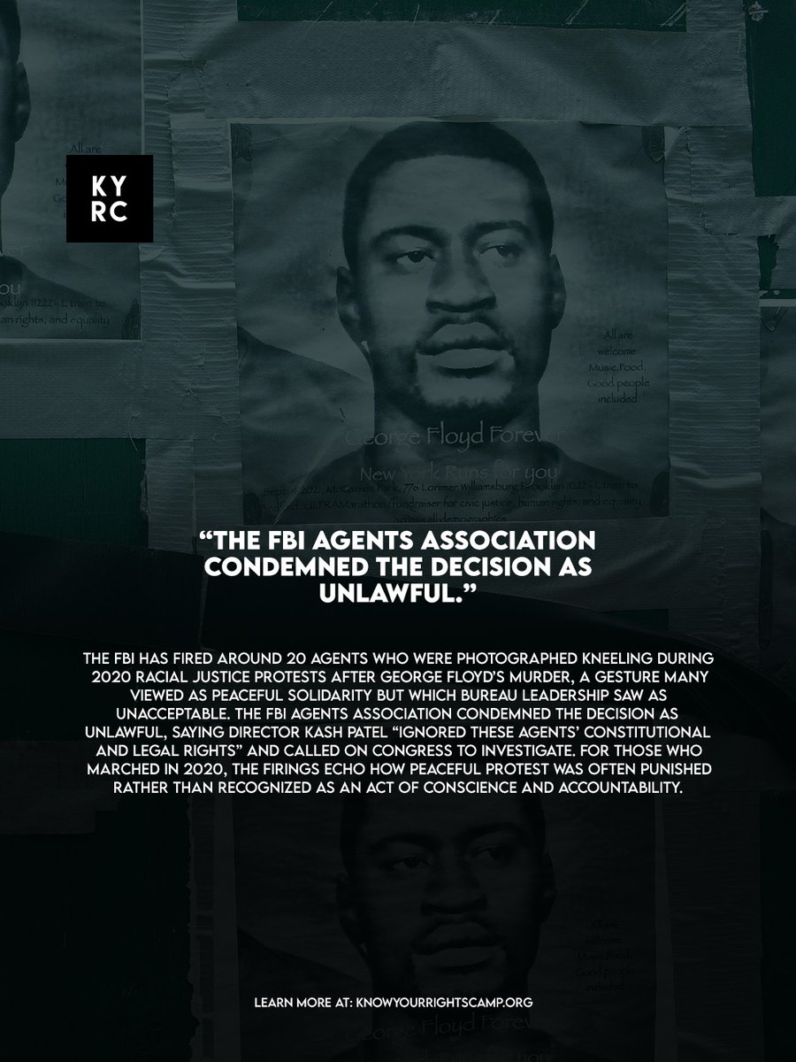 yourrightscamp's tweet photo. FBI Fires 20 Agents for Kneeling at 2020 Protest For George Floyd

Link:  https://t.co/zpP9dgxEcr https://t.co/t37i6aHiTL