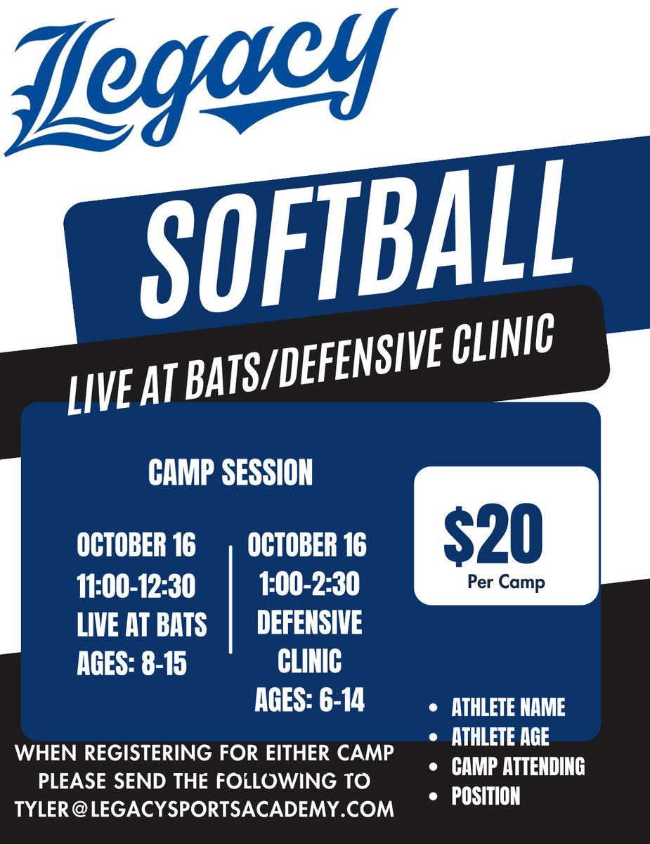 Live at bats/defensive clinic on October 16th! Hope to see you there!