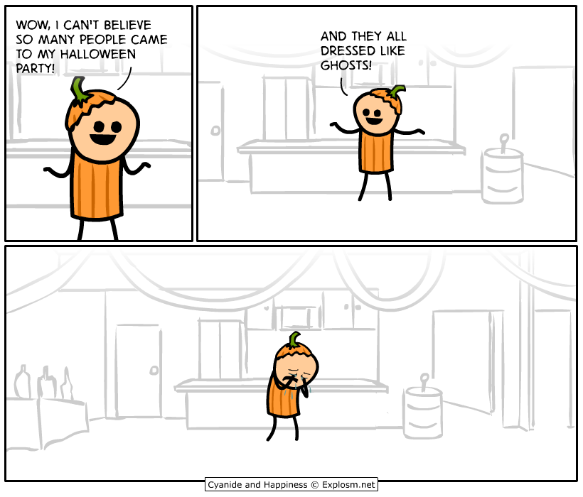 Explosm's tweet image. When you're the only one who survived the horror movie