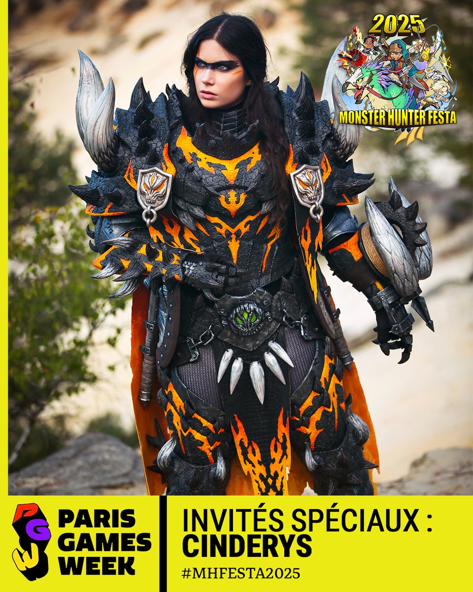 Surprise, <a href="/CinderysCosplay/">Cinderys</a> viendra célébrer le #MHFesta2025 ! 🎁

Lors de vos déambulations, vous pourrez la retrouver chaque jour en cosplay Alma, ainsi que sa Grande épée et son armure du Nergigante chaos en exposition sur le stand !

À très bientôt ! 👋