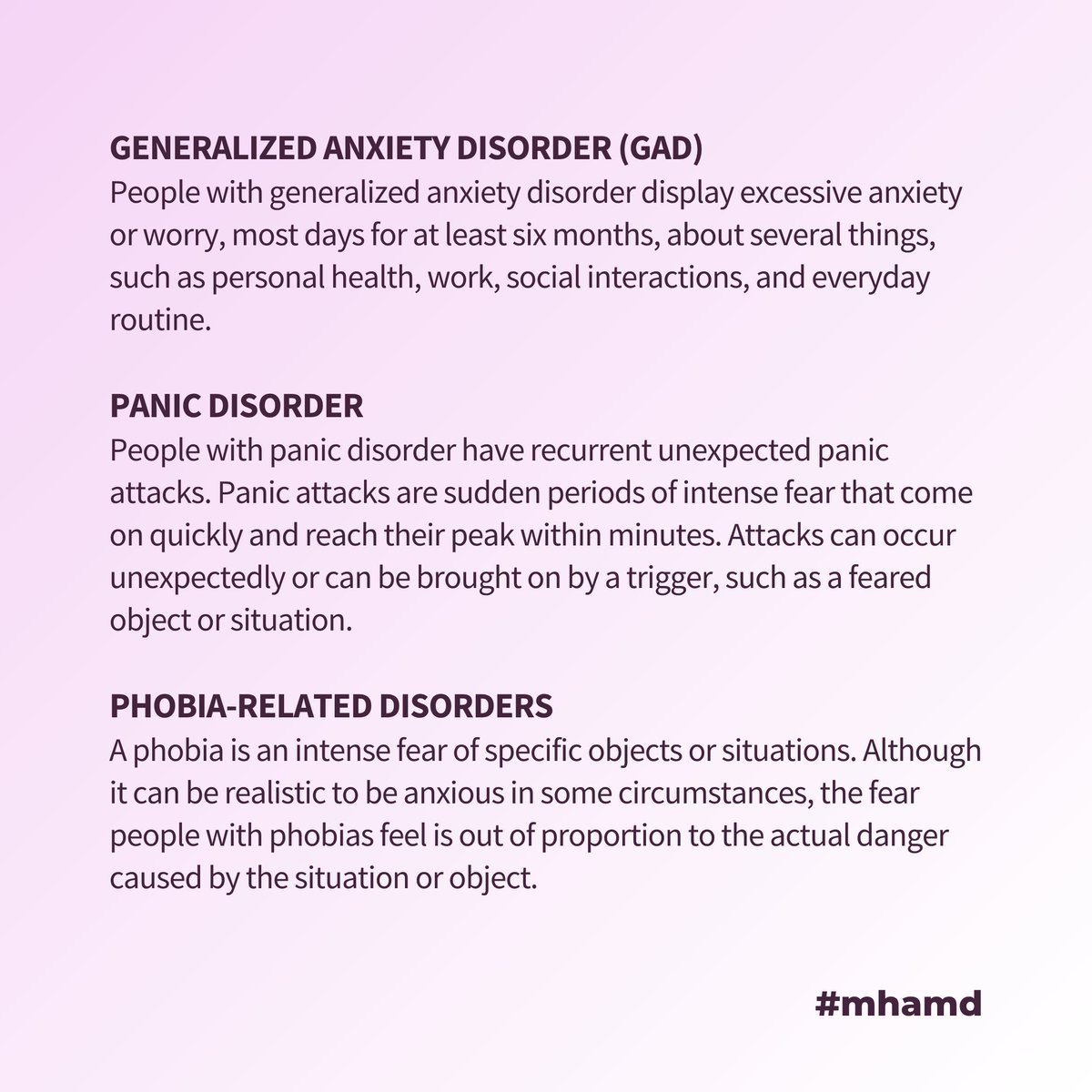 mentalhealthMD's tweet photo. Anxiety disorders include Generalized Anxiety, Panic Disorder, Phobias, OCD, and Social Anxiety. Getting the right diagnosis is key to effective treatment.
Recovery is possible—learn more at https://t.co/CPn0wvBWr4
#MentalHealthAwareness #AnxietyDisorders #MHAMD https://t.co/ZzLbEjwucI