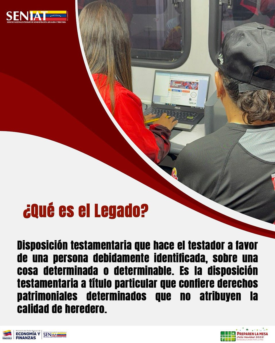 ¿Sabes qué es un Legado? 🇻🇪❤️

El Legado es una disposición testamentaria a favor de una persona identificada, sobre un bien específico o determinable. Es clave: ¡Confiere derechos patrimoniales determinados sin atribuir la calidad de heredero!

#Legado #Testamento #Seniat