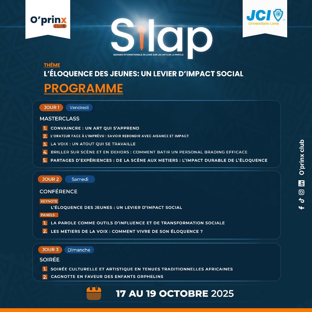 ✨MIATOWO✨
Du 17 au 19 octobre 2025 , vous êtes invités! 
Ticket 3500 Fcfa… 

Les amoureux de l’éloquence ✨