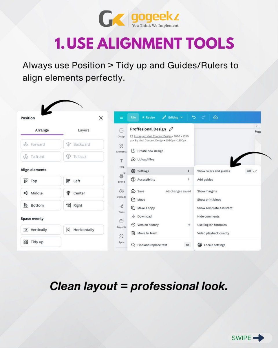 GoGeekz's tweet image. 🎨 Want your designs to stand out like a pro?
Here are some Canva tricks that’ll instantly make your designs look sleek, modern, and professional! 
#canvadesigns #canvatips #designlikeapro #GoGeekz #graphicdesign #canvatutorial #designhacks #creativedesigns #socialmediadesign