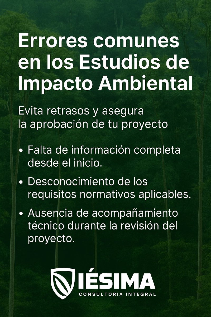 Iesima_Inge's tweet photo. 🚫 Evita estos errores comunes:
1.Información incompleta
2.Desconocimiento normativo
3.Falta de acompañamiento técnico

✅ En IÉSIMA Consultoría Integral te ayudamos a asegurar la aprobación de tu proyecto.

#ImpactoAmbiental #ConsultoríaIntegral #IÉSIMA 🌿 https://t.co/kfICViT8x4
