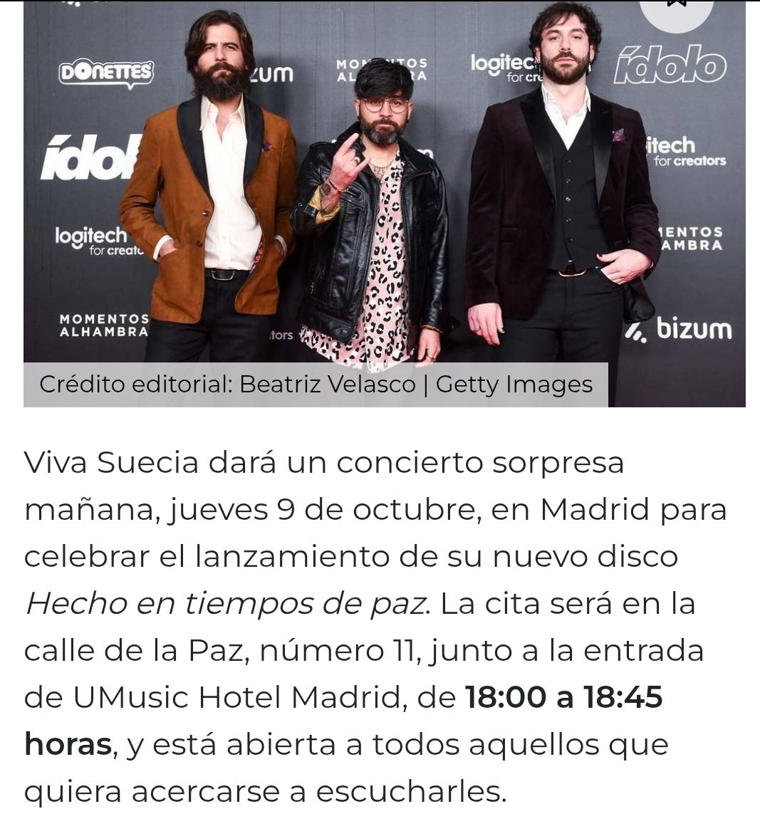 Mañana viernes <a href="/VivaSuecia/">Viva Suecia</a> ofrecerá un CONCIERTO SORPRESA en #madrid. Si los veis, poned cara de sorprendidos. Así, como el que no sabe nada 😲😯