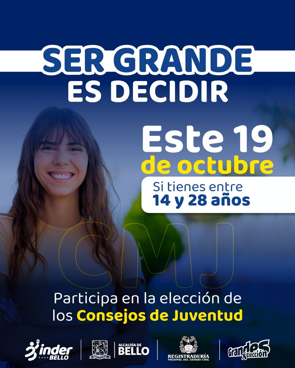 🎉 ¡Vos también sos parte ! 🗳

Este 19 de octubre, participá en la jornada electoral del Consejo Municipal de Juventud (CMJ).
💥 ¡Tu voz cuenta, tu voto transforma!

📍 Si tenés entre 14 y 17 años, podés votar en cualquier punto de votación.
📍 Si tenés entre 18 y 28 años, votás