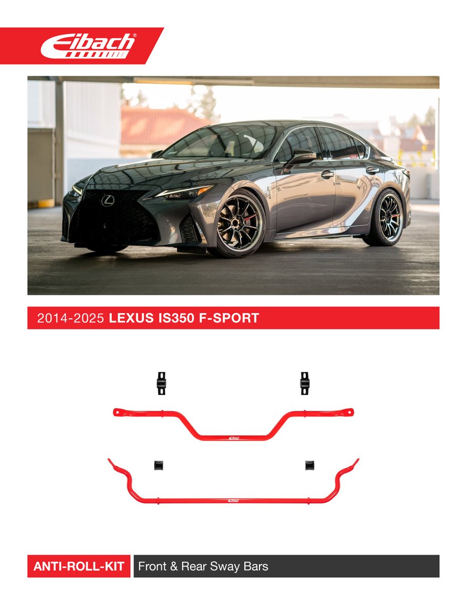 EibachCanada's tweet image. ANTI-ROLL-KIT Front and Rear Sway Bars for the 2014-2025 Lexus IS350 F-Sport are now available to order online at eibach.ca

Part # E40-59-004-01-11

#eibach #eibachcanada #is350