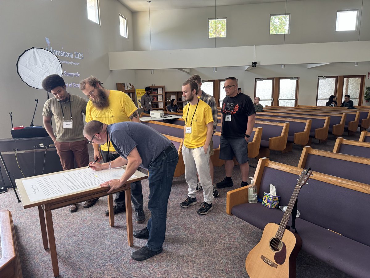 DoreanPrinciple's tweet photo. The in-person signing of the Sunnyvale Statement on the Stewardship of Scripture at DoreanCon is completed! Others may sign online using: https://t.co/CBrkOtCpgq

@copy_church @Selling_Jesus @SiliconConley @ABereanOne @SVRBC1689 https://t.co/tzSYjXOjWw