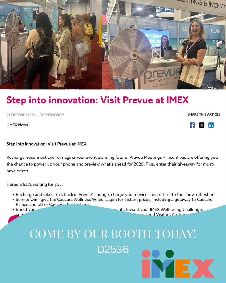 ✨ Step into innovation with Prevue at IMEX America - Booth D2536 ! ✨

📍 Booth D2536 — see you there!
🔗 Read more: imevent.shorthandstories.com/imexscoop-for-…

#IMEXAmerica #PrevueMeetings #CaesarsEntertainment #EventProfs #MeetingsMeanBusiness #WellnessChallenge #LVCVA #PrevueVisionarySummit