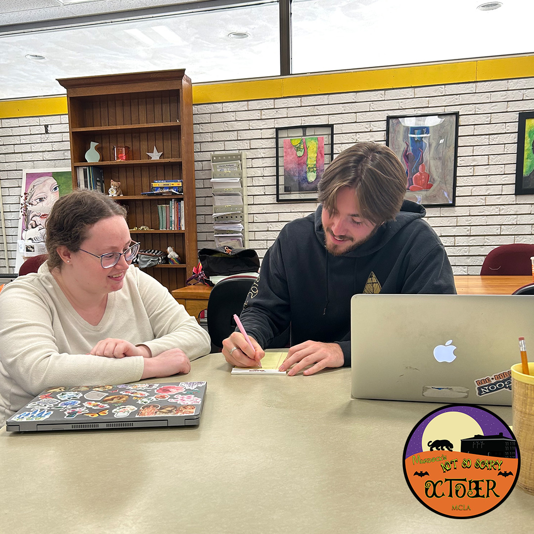 MCLA_EDU's tweet photo. At MCLA, writing doesn't have to be scary. ✍️

Our Writing Studio, located on the main floor of the Freel Library, has TA's like Mike Lynch ’26 who are there to help in all stages of the writing process.

📰: https://t.co/hsaDAt7uE6 https://t.co/NV8q8w4a6a
