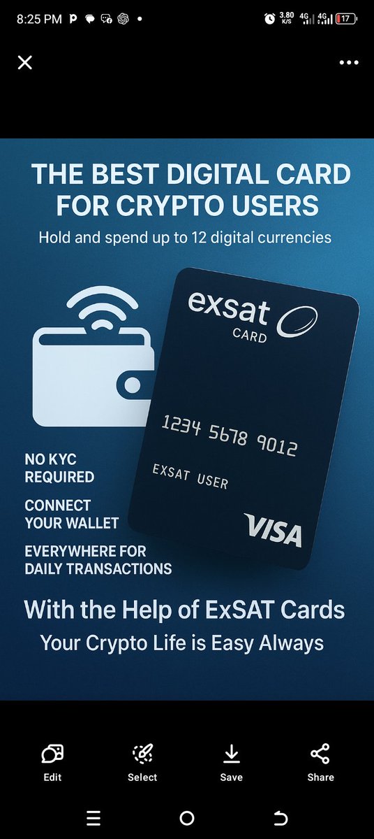 moveeswift's tweet image. Do you know the best digital card you can have as a crypto user is @exSatNetwork digital cards
The fun part is that you can hold and spent up to 12 digital currency
Also no kyc is required all you need is to connect your wallet
Users can now use the exsat card everywhere for…