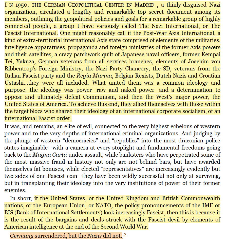 toxictiramisu's tweet photo. The 1950 Madrid Circular outlined a deliberate Nazi strategy for post-war resurgence. It was a plan to exploit Cold War tensions, infiltrate Western institutions &amp; ultimately orchestrate a final confrontation with the Soviet Union using a covertly manipulated USA as their weapon. https://t.co/Zr2DzEwVp3