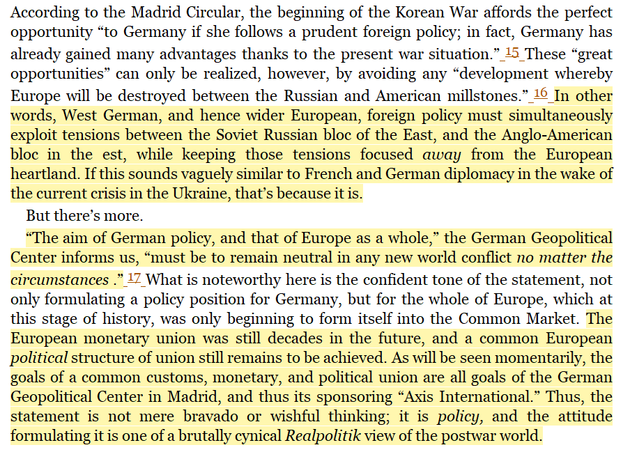 toxictiramisu's tweet photo. The 1950 Madrid Circular outlined a deliberate Nazi strategy for post-war resurgence. It was a plan to exploit Cold War tensions, infiltrate Western institutions &amp; ultimately orchestrate a final confrontation with the Soviet Union using a covertly manipulated USA as their weapon. https://t.co/Zr2DzEwVp3