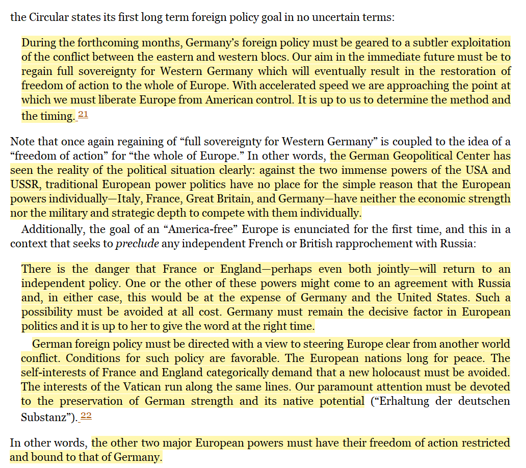 toxictiramisu's tweet photo. The 1950 Madrid Circular outlined a deliberate Nazi strategy for post-war resurgence. It was a plan to exploit Cold War tensions, infiltrate Western institutions &amp; ultimately orchestrate a final confrontation with the Soviet Union using a covertly manipulated USA as their weapon. https://t.co/Zr2DzEwVp3