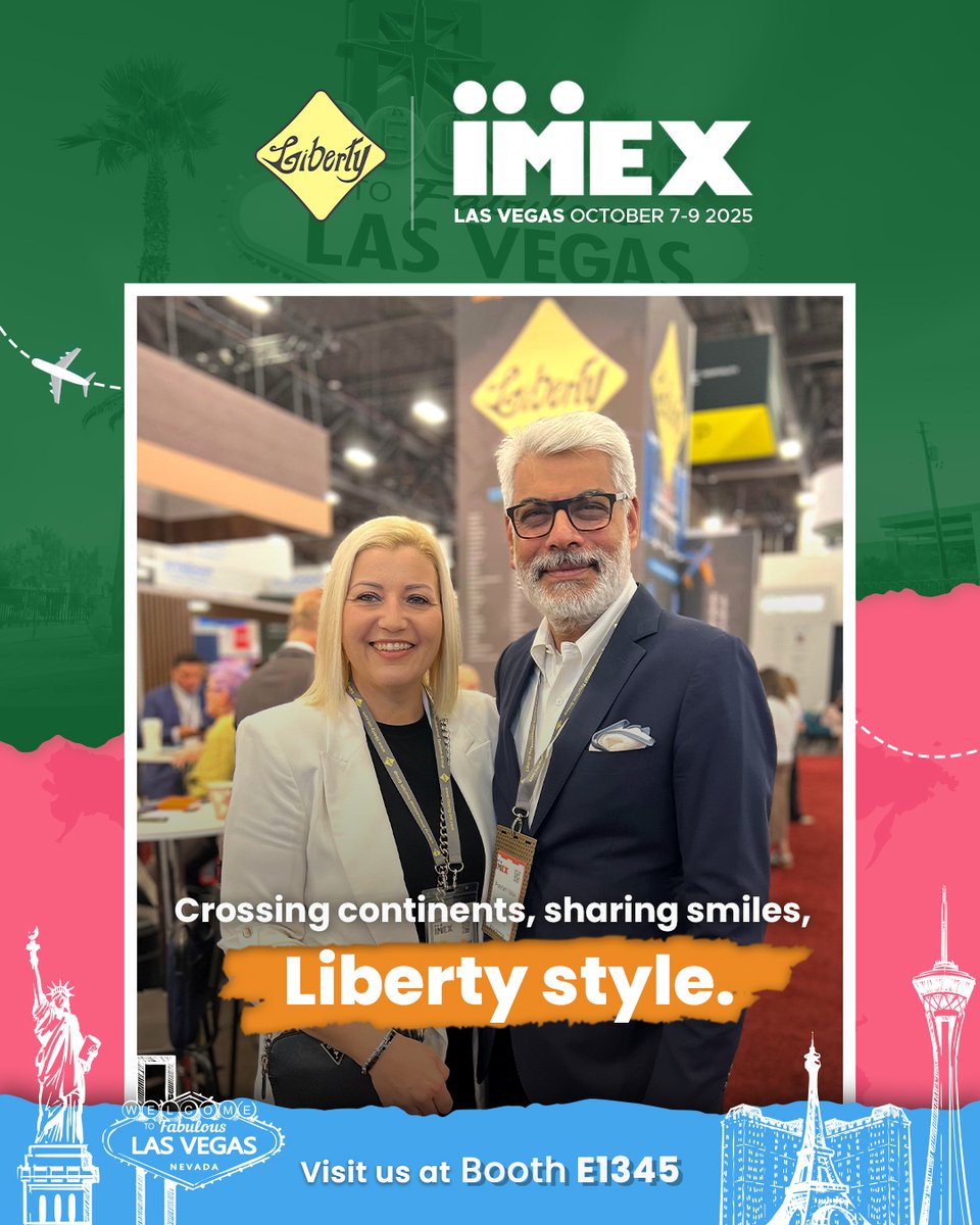 liberty_itg's tweet photo. Crossing continents, sharing smiles, the Liberty way. 
Join the conversation at Booth E1345 and see how Liberty unites the world of MICE.

#IMEX25 #IMEXAmerica #IMEXLasVegas #LibertyDMC #LibertyTourism #LibertyFamily #EventProfs #MICE #DMC #EventPlanners  🗽🌎 https://t.co/wGVti18yCv