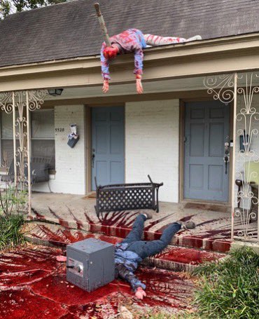 A man from Dallas, Texas, created a Halloween yard display so horrifying that passers-by have called police several times. He has received visits from the police over the decorations that neighbors have complained are too gory and realistic, it looks like a crime scene.