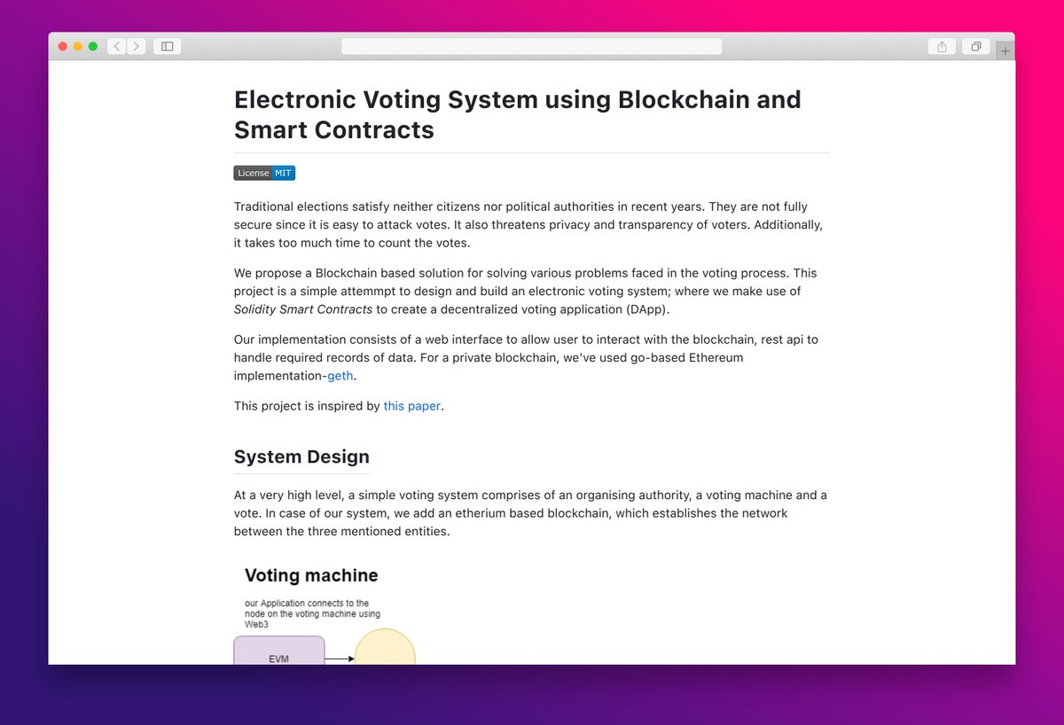 essamamdani's tweet image. Blockchain_Based_Voting_system  
A decentralized voting platform using Ethereum blockchain and smart contracts for secure electronic elections.  
#blockchain #votingsystem #ethereum #web3