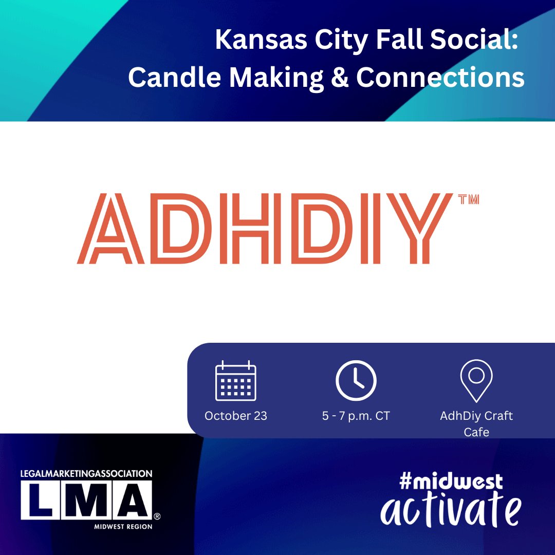 🍂 KC friends! Join LMA-KC Oct. 23 for Candle Making &amp; Connections at AdhDiy Craft Cafe (5–7 p.m. CT). Network, create + celebrate fall with fellow legal marketers! 

💵 $45 | 🎟️ Register:ow.ly/MmAj50X3hv3