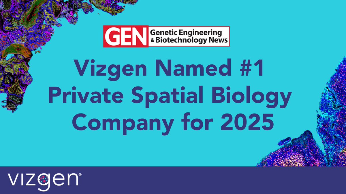 vizgen_inc's tweet image. Vizgen has been named the #1 private spatial biology company by @GENbio for the 3rd straight year!
We’re proud to continue to lead the field and are grateful to our partners and customers for helping to pushing #spatialbiology forward.
hubs.ly/Q03MQNHq0