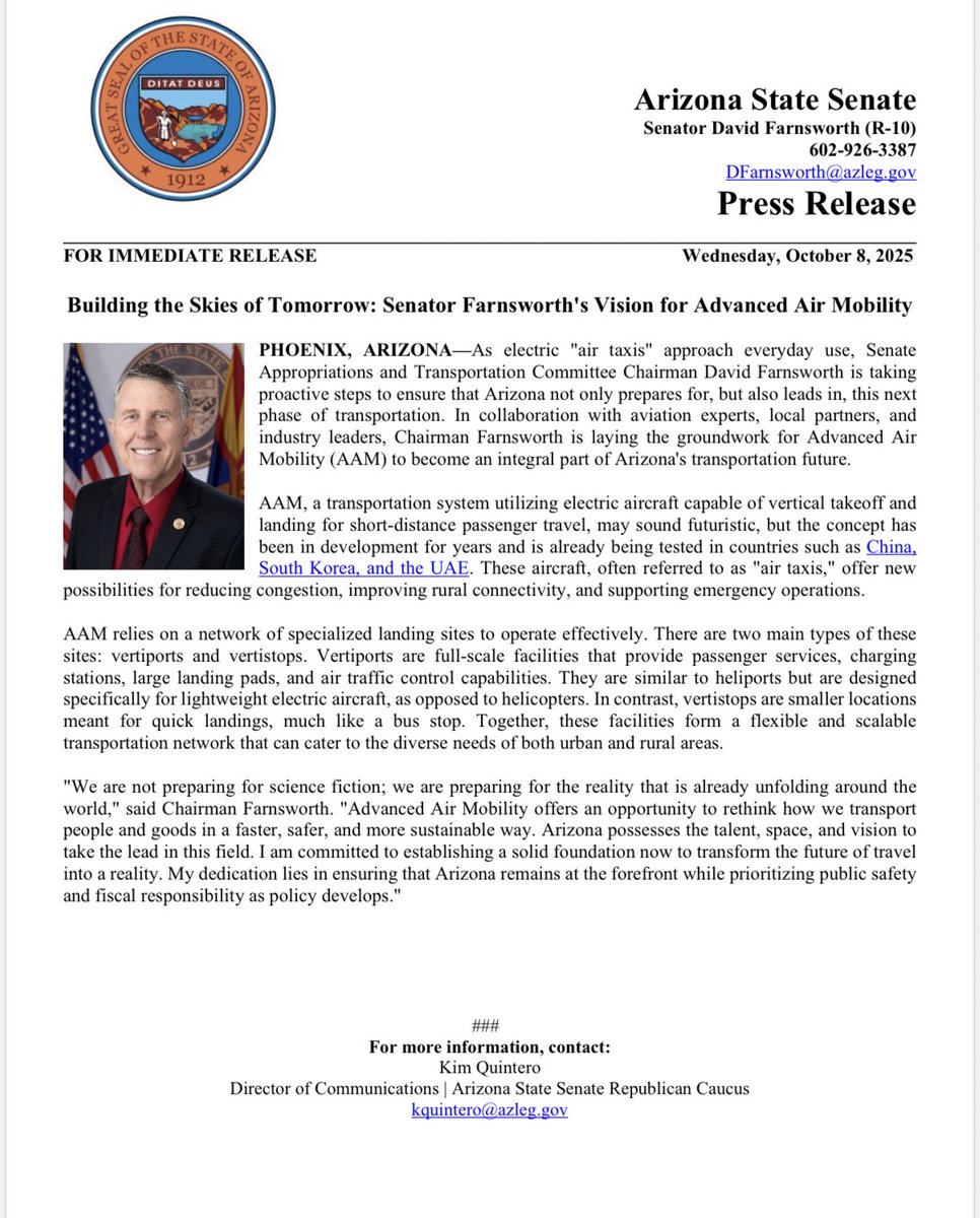 AZSenateRepublicans (@azsenategop) on Twitter photo 🚨FOR IMMEDIATE RELEASE: Building the Skies of Tomorrow: Senator <a href="/DaveFarnsworth_/">Senator David Farnsworth</a> Vision for Advanced Air Mobility
Full press release: azsenaterepublicans.gov/post/building-… 🚨FOR IMMEDIATE RELEASE: Building the Skies of Tomorrow: Senator <a href="/DaveFarnsworth_/">Senator David Farnsworth</a> Vision for Advanced Air Mobility
Full press release: azsenaterepublicans.gov/post/building-…