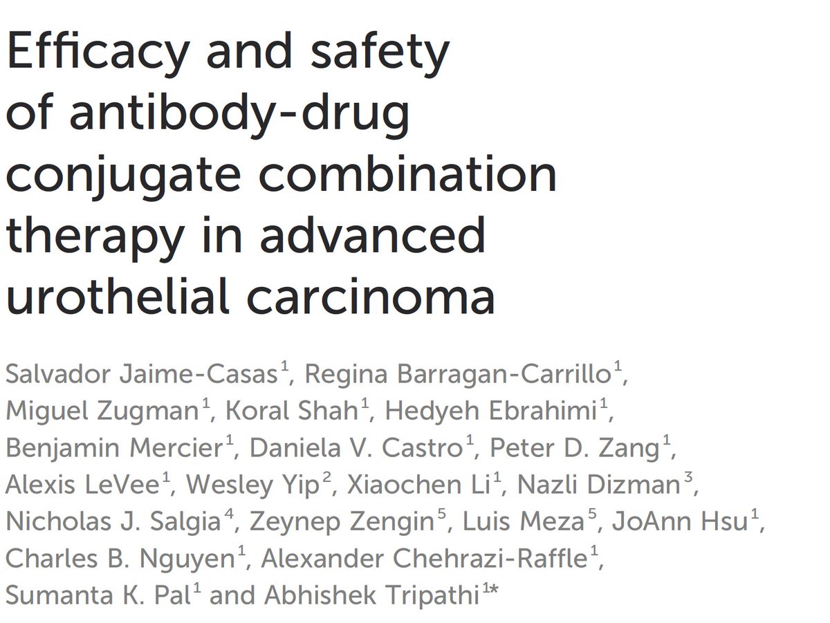 1/ 🚨Hot off the press ✨- Our new article evaluates the efficacy and safety of ADCs + IO in advanced urothelial carcinoma (aUC) 🩺

We conducted a systematic review &amp; meta-analysis of 645 patients across 5 trials:
• EV (anti-nectin-4)
• SG (anti-TROP2)
• DV (anti-HER2)