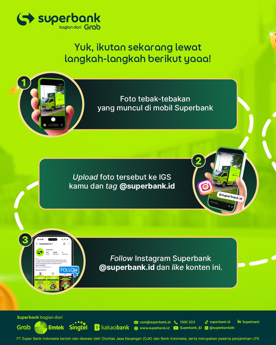 superbankidn's tweet image. Kata, kata apa yang bisa bikin untung? Kata-kata di mobil Superbank! 🥳🤣

Yuk, foto kata-kata di mobil Superbank dan upload ke IGS biar kamu bisa menangin OVO Cash Rp50.000*!

Buruan ikutan sekarang dan jangan sampai mobil supernya dilewatin gitu aja yaaa! 😋

Periode: 
Foto…