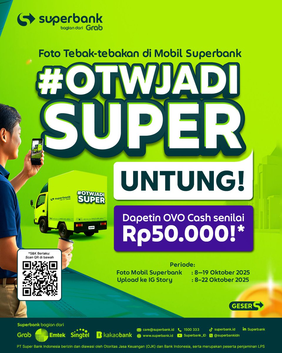 superbankidn's tweet image. Kata, kata apa yang bisa bikin untung? Kata-kata di mobil Superbank! 🥳🤣

Yuk, foto kata-kata di mobil Superbank dan upload ke IGS biar kamu bisa menangin OVO Cash Rp50.000*!

Buruan ikutan sekarang dan jangan sampai mobil supernya dilewatin gitu aja yaaa! 😋

Periode: 
Foto…