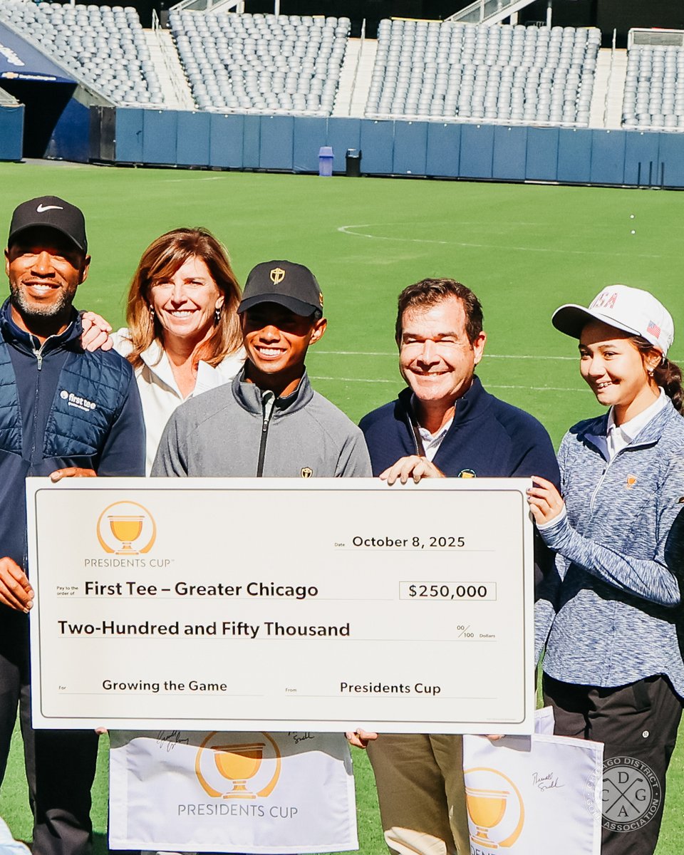 Monsters of Medinah.

With the 2026 @presidentscup at <a href="/MedinahCC/">Medinah Country Club</a> less than a year away, captains Brandt Snedeker and Geoff Ogilvy became further acclimated with Chicago by taking some swings on the hallowed @soldierfield turf on Wednesday. They were joined by @chicagobears GM