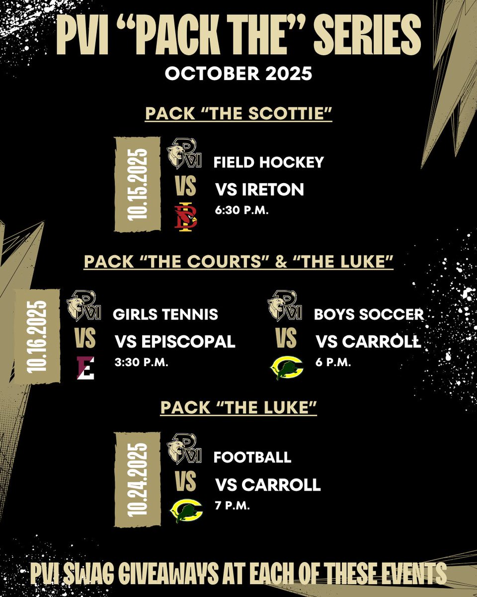3 more PACK THE PLACE days in October! Come out and support! There will be PVI swag giveaways at each of these events! #TeamPVI