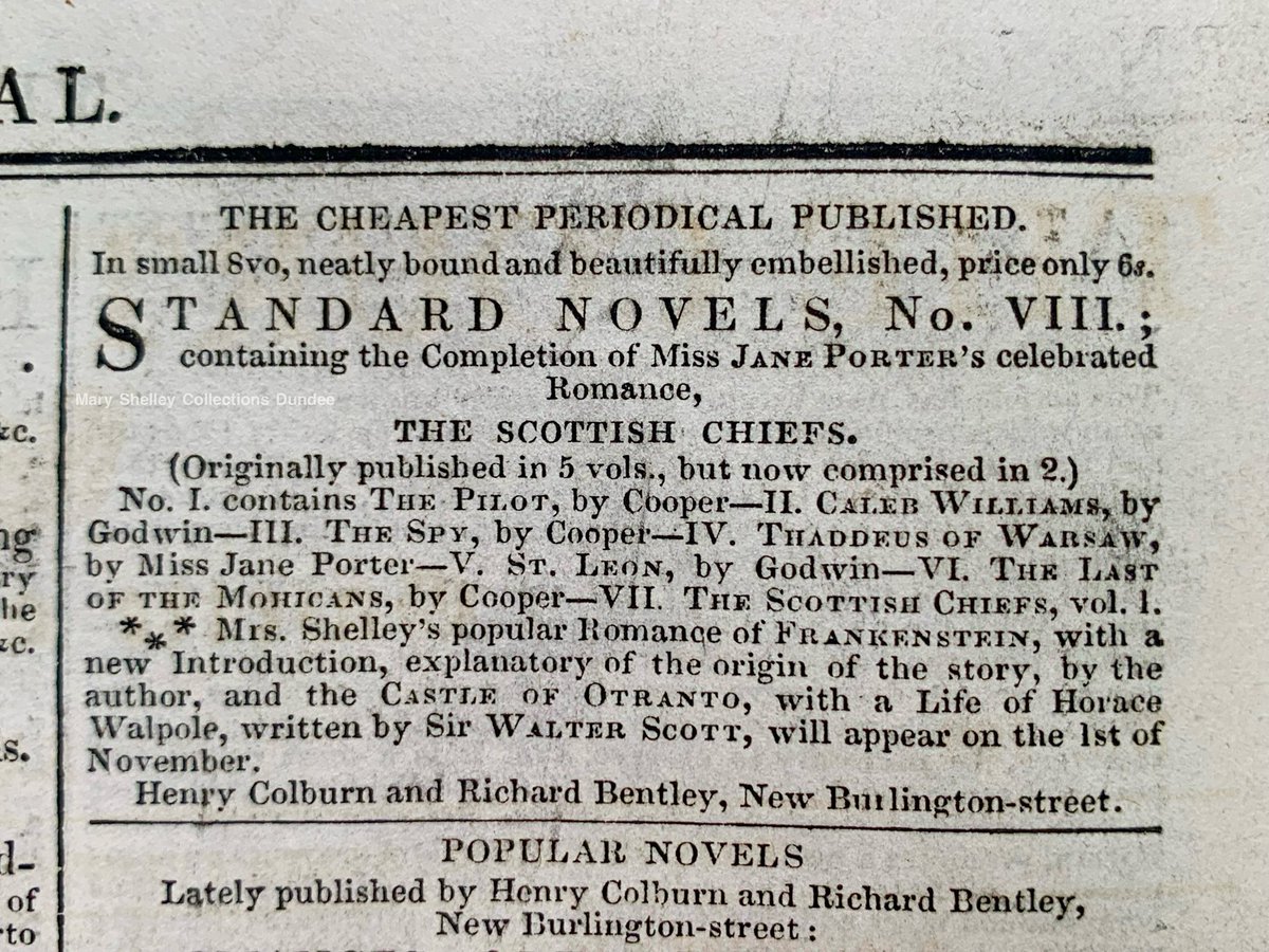 #OTD 1831. The Castle of Otranto is advertised as being the accompanying text for the revised edition of Mary Shelley’s Frankenstein, scheduled for release in a single volume on 1st November 1831.  

#Frankenstein  #CastleofOtranto