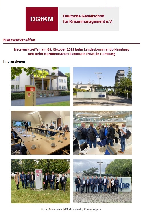 #Verteidigung #Krisenkommunikation #Medien - Rückblick auf das #Netzwerktreffen der #Krisenmanager am 08. Oktober 2025 in #Hamburg. Der #Berufsverband #DGfKM dankt der #Bundeswehr und dem #NDR herzlich für den sehr offenen und informativen #Austausch. dgfkm.de/1349.0.html