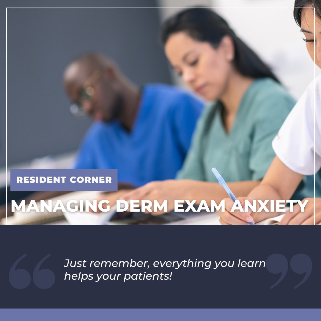 New in Next Steps in Derm: "Managing Derm Exam Anxiety" by Dr. Riyad N.H. Seervai. Short, practical tips—reframe study as patient care, choose a prep/schedule that fits, protect your wellness. Read: ow.ly/teBI50X8Klm

Tag a resident who needs this!