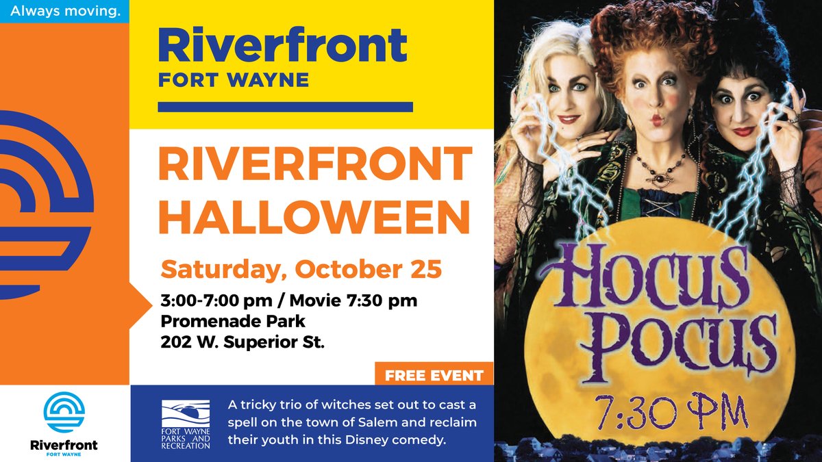 🎃👻 Get ready for a spooktacular evening at Riverfront Halloween - a night of FREE, family-friendly Halloween fun at Promenade Park including costume contests, trick-or-treating, and more!

📅Saturday, October 25 from 3-9 p.m.

Visit Riverfrontfw.org for more information!