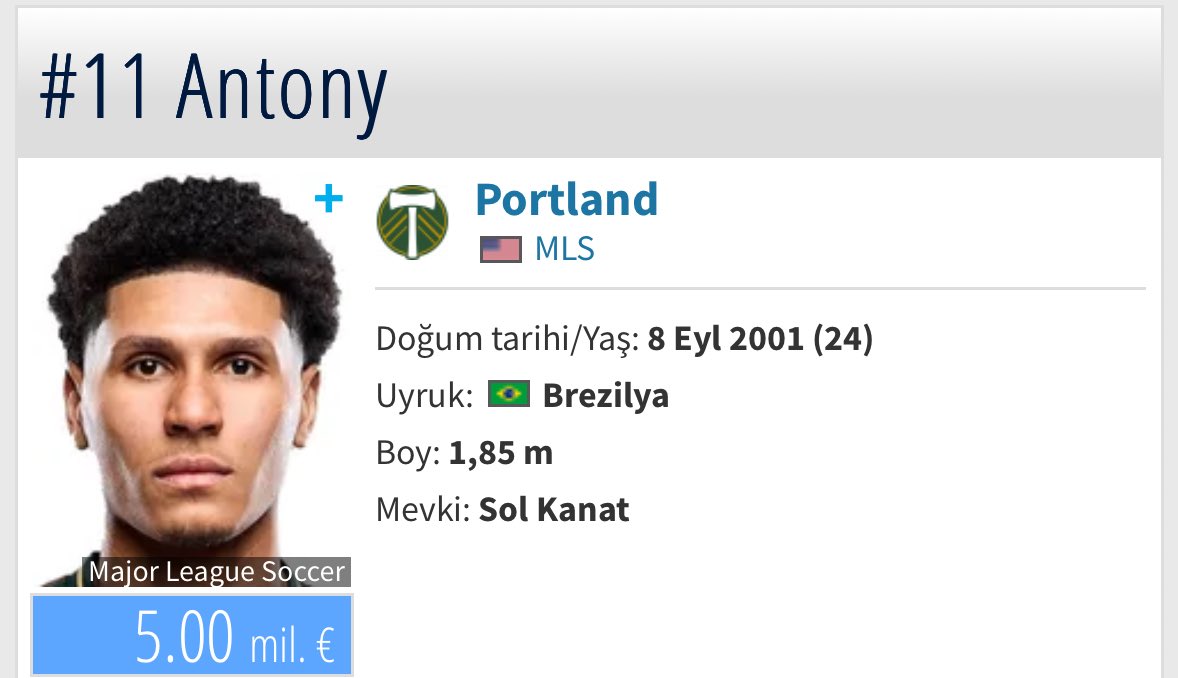 Antony Alves, Brezilya’da Joinville forması giyerken 21 sezonunda kendisini keşfetmiştim. O dönemde Boluspor’a söylemiştim. Oyuncu önemsenmedi burada ve Portekiz’e Arouca’ya transfer oldu orada başarılı oldu ve ABD’de şuanda Portland forması giyiyor. Hala yetenekli, hala başarılı