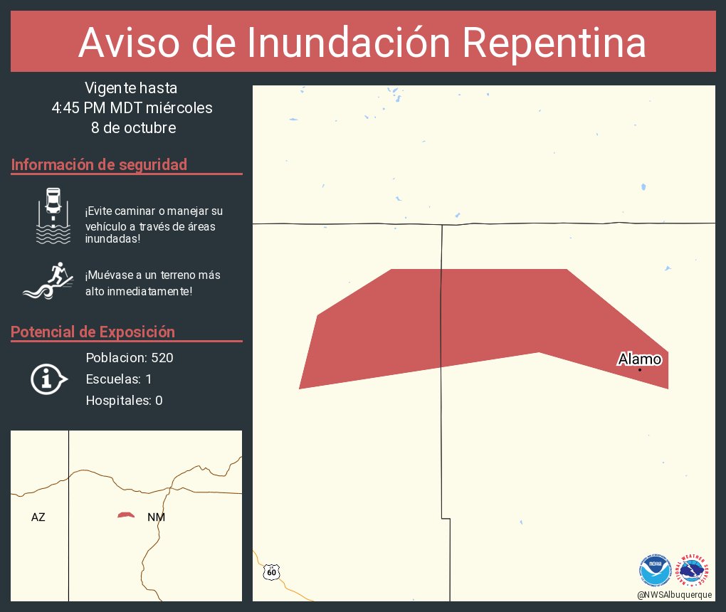 NWSAlbuquerque's tweet image. Aviso de Inundación Repentina incluye Alamo NM hasta las 4:45 PM MDT