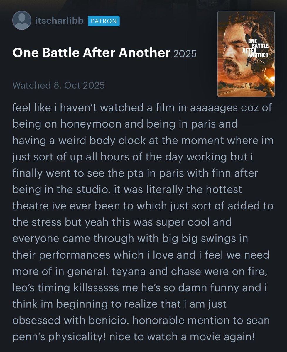 Charli‘s review of One Battle After Another on Letterboxd