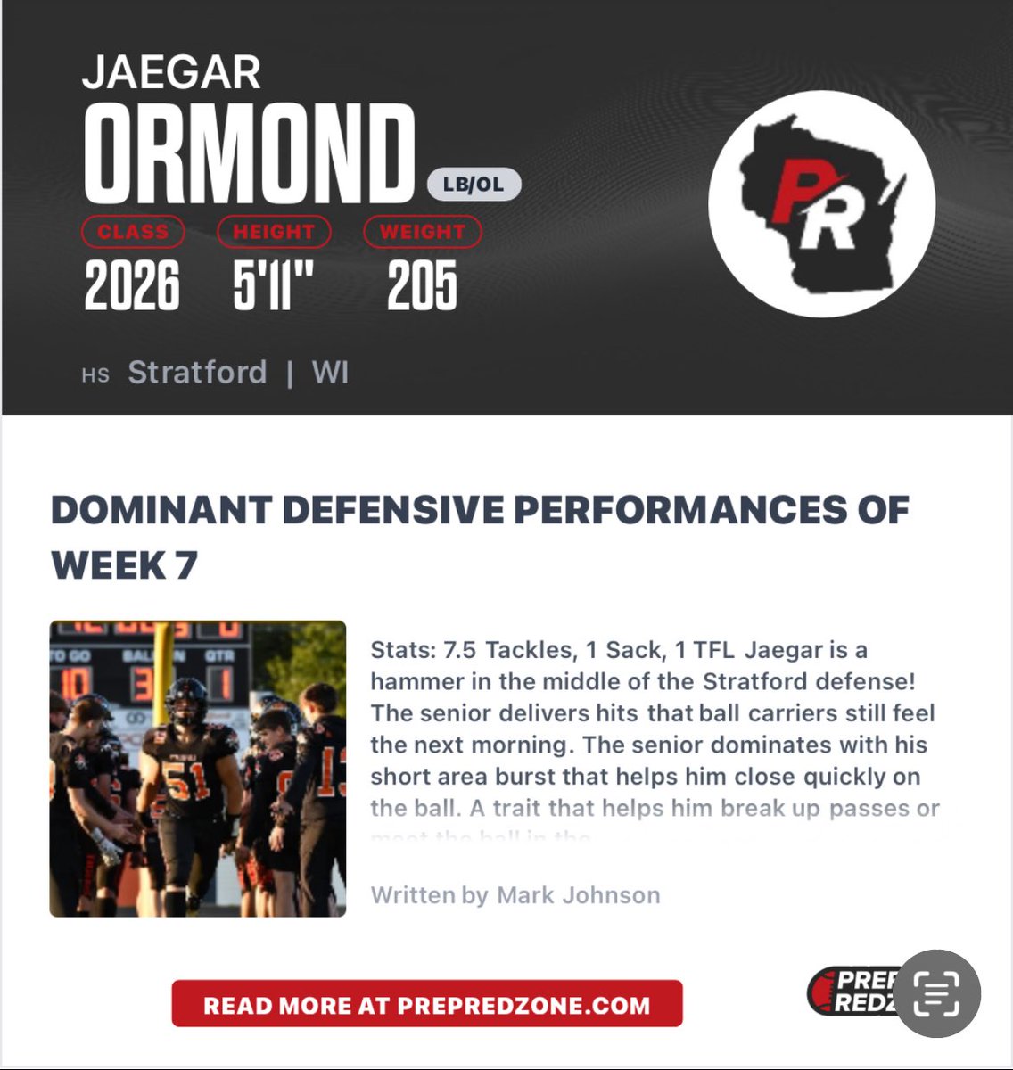 JaegarOrmond51's tweet photo. Thanks for the write up @MJ_NFLDraft @PrepRedzoneWI https://t.co/V0gS6GHNlu
