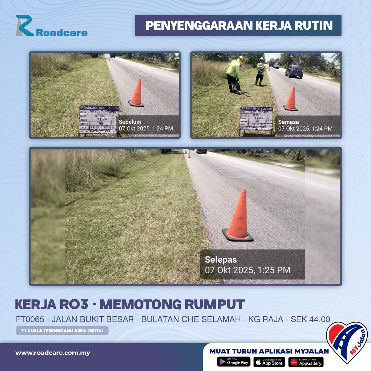 🚧 Kerja Penyenggaraan Rutin R03 - Memotong Rumput.

7 Okt | Kerja senggara R03 di FT0065 Sek. 44.00 di daerah #Setiu disenggarakan oleh #teamroadcare bagi keselesaan pengguna Jalan Persekutuan.

#InfoJKR #InfoKKR

<a href="/moworksmy/">Kementerian Kerja Raya Malaysia</a> <a href="/CSFJ_JKR/">Cawangan Senggara Fasiliti Jalan (CSFJ)</a> <a href="/JKRSetiu/">Jabatan Kerja Raya Setiu</a> <a href="/Roadcare_HQ/">ROADCARE (M) SDN BHD</a>

📷;