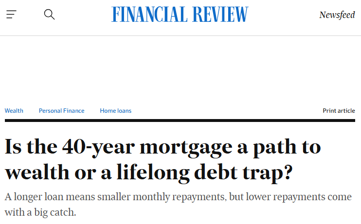 IFM_Economist's tweet photo. It is the soft advocacy of long term loans continues, at least the article highlights the increased costs over the loan term and the illusion of affordability improvements. 

It seems this won't end until we have high LVR, long term mortgages for everyone and life's purpose is to be an annuity stream for lenders...