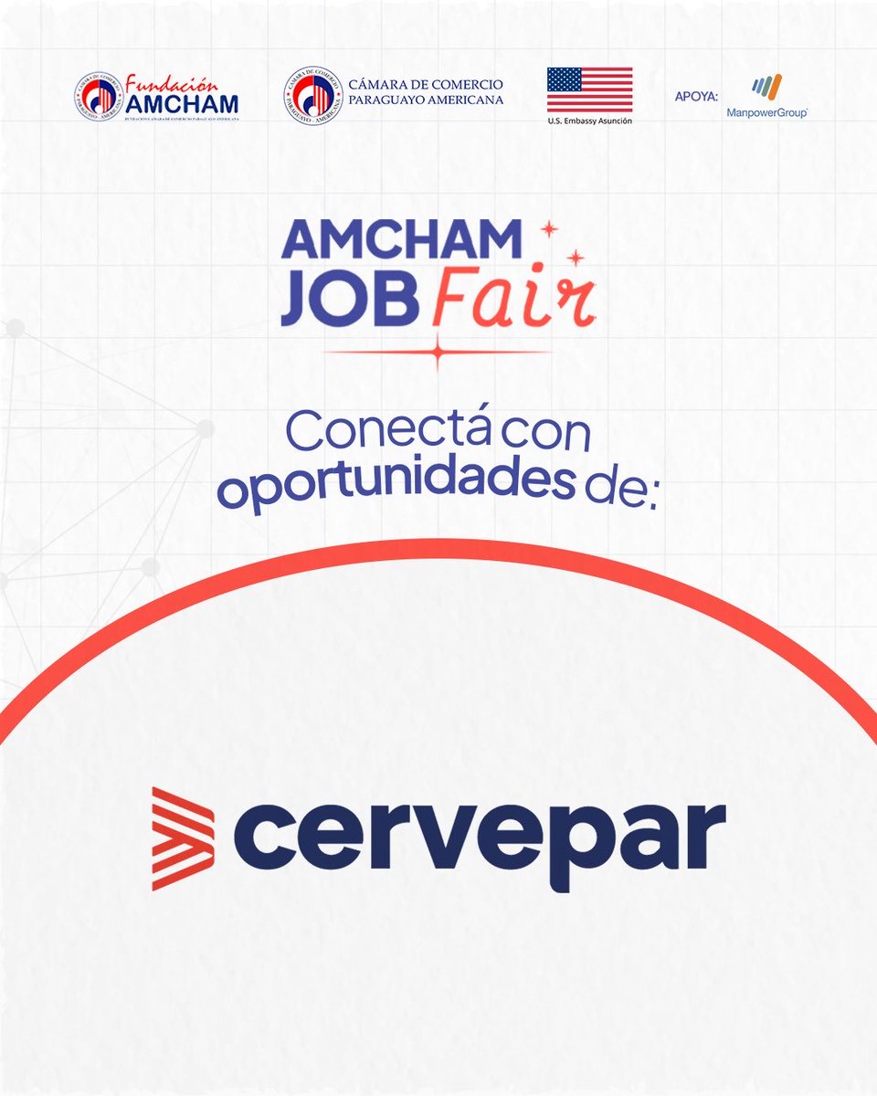 FundacionAMCHAM's tweet image. En @cervepar_ los grandes sueños se convierten en logros compartidos. 🌟 Con más de 100 años en Paraguay, sigue haciendo historia con excelencia en cada detalle.
🙌🏼 ¿Querés ser parte del futuro de esta gran compañía? Inscribite a la AmCham Job Fair. 🌟 bit.ly/participantesa…