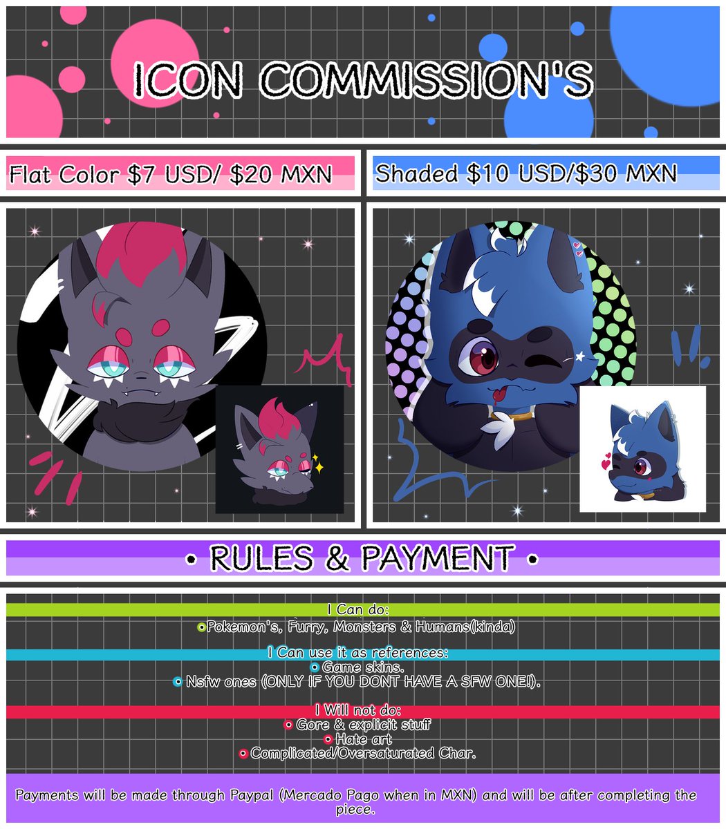 Drawing_Dwebble's tweet image. After like...
A loooooooooong time 

I have commissions open again!! :D

It will be 5 slots and all the info is in the image

You can contact me here or on my discord ( chericherrycc )