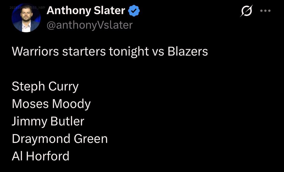 [Slater] Warriors starters tonight vs Blazers