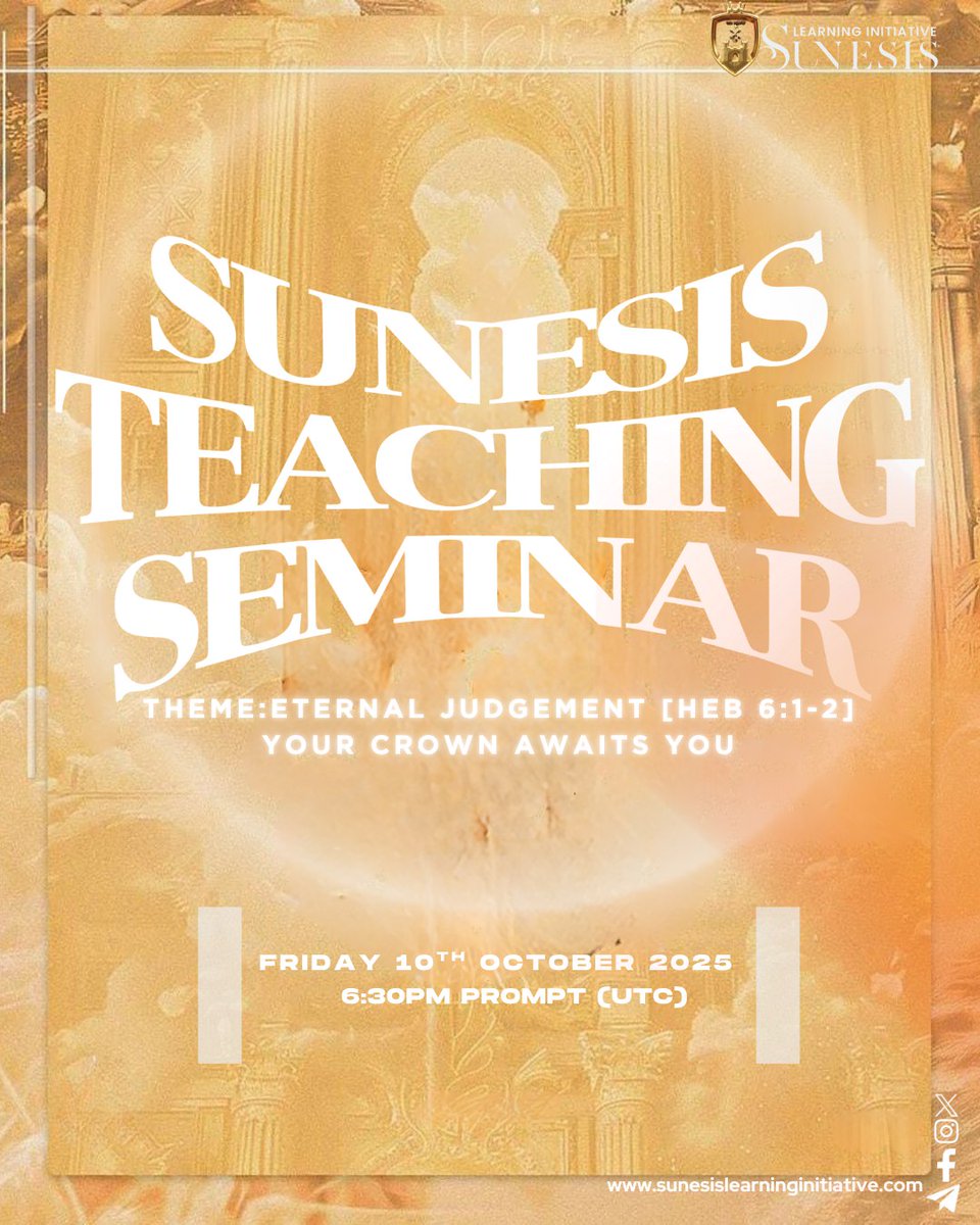 SunesisLearning's tweet image. 🗣𝐈𝐍𝐕𝐈𝐓𝐀𝐓𝐈𝐎𝐍 𝐓𝐎 𝐁𝐈𝐁𝐋𝐄 𝐓𝐄𝐀𝐂𝐇𝐈𝐍𝐆 𝐒𝐄𝐌𝐈𝐍𝐀𝐑

🗓 October 10, 2025

🇬🇭 6:30PM UTC  🇹🇹 2:30PM  

 🔗𝐑𝐄𝐆𝐈𝐒𝐓𝐄𝐑 𝐕𝐈𝐀 𝐓𝐄𝐋𝐄𝐆𝐑𝐀𝐌  - 𝐒𝐮𝐧𝐞𝐬𝐢𝐬 𝐍𝐚𝐭𝐢𝐨𝐧

Visit sunesislearninginitiative.com
#SunesisTeachingSeminar
#SunesisLearning