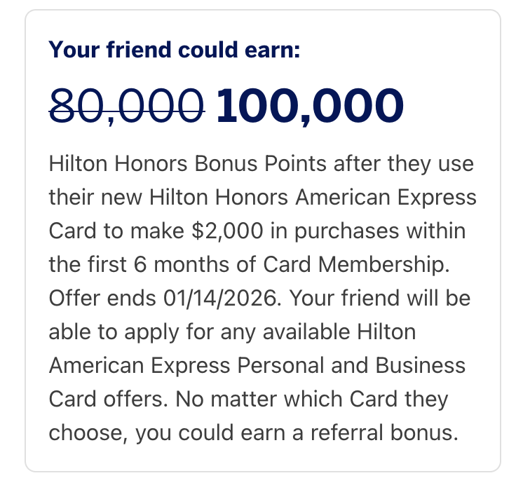 MattChance's tweet image. Here’s my Amex referral link. Use it and we could both earn American Express/Hilton Honors/Airline rewards if you are approved and get a Card. Check out offers and Card benefits: americanexpress.com/en-us/referral…

Here's how much you'll get!: